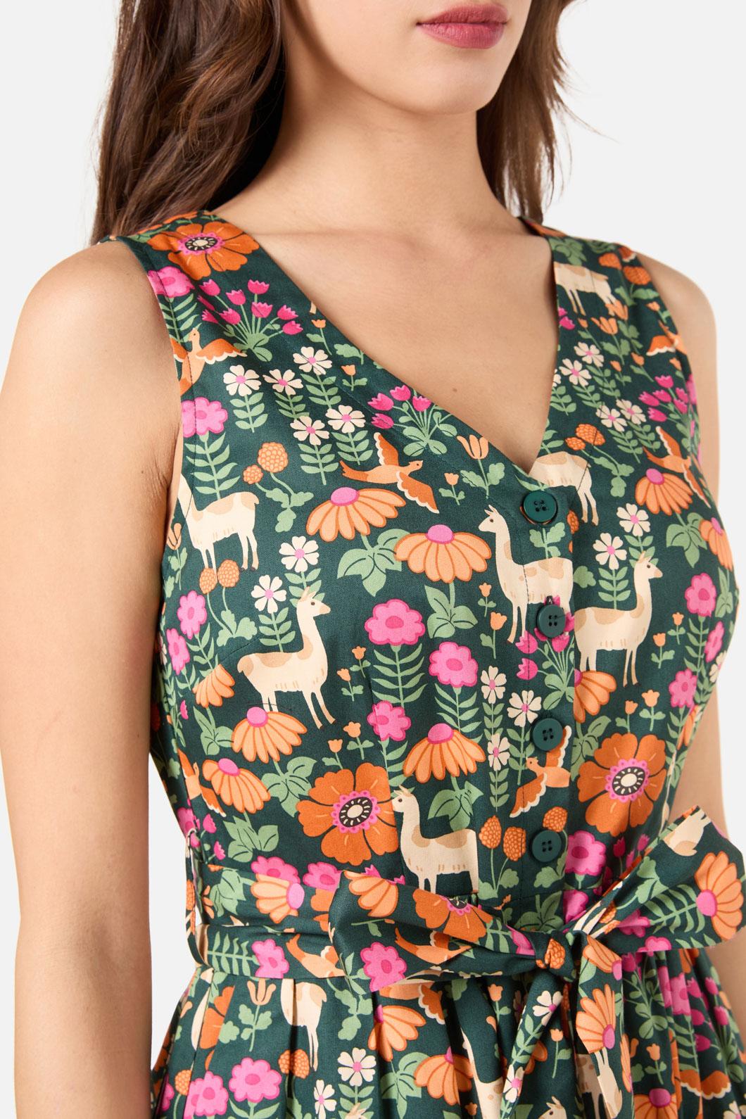 Llama V Neck Sleeveless Dress