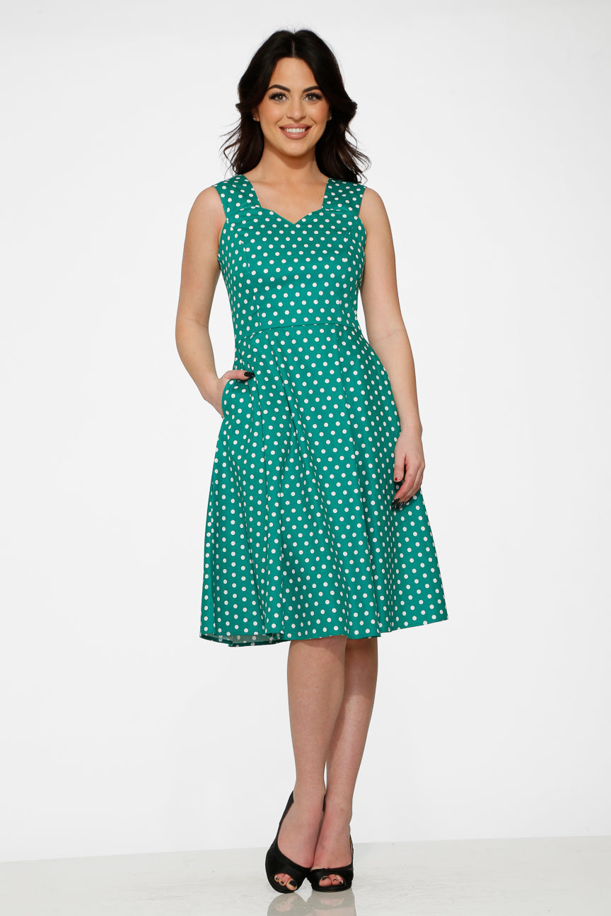 Green & White Polka Dot Dress