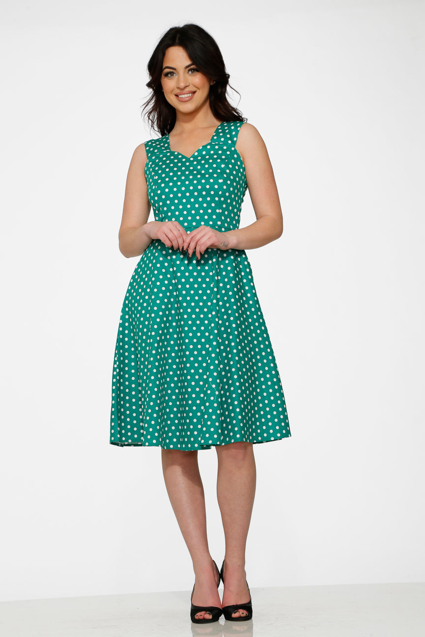 Green & White Polka Dot Dress