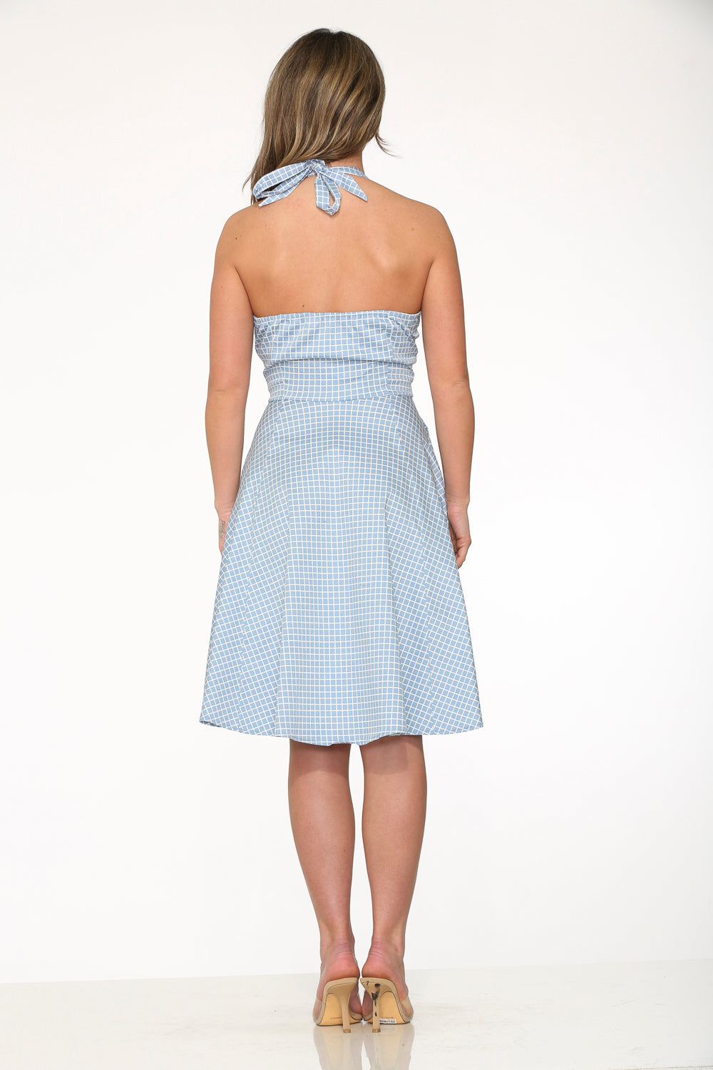 Blue White Checkmate Halter Swing Dress