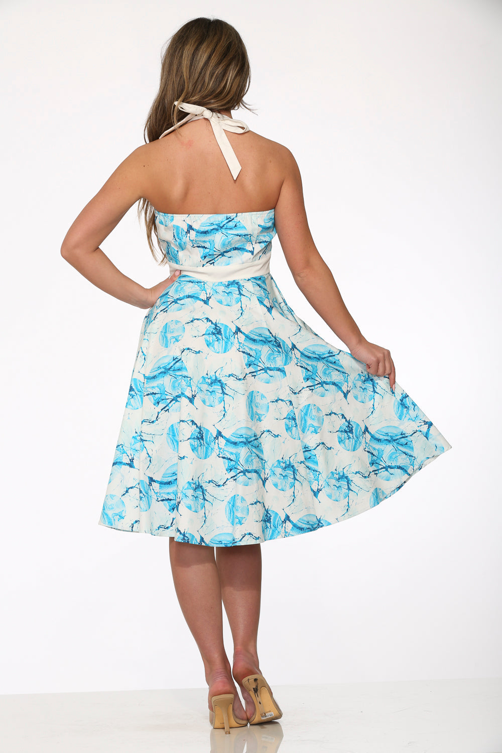 White & Blue Floral Halter Dress