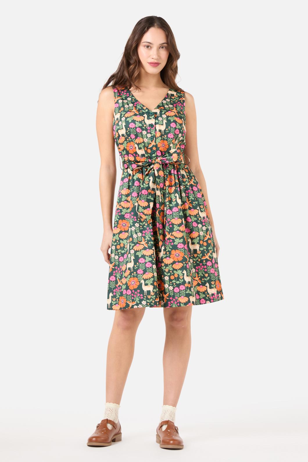 Llama V Neck Sleeveless Dress